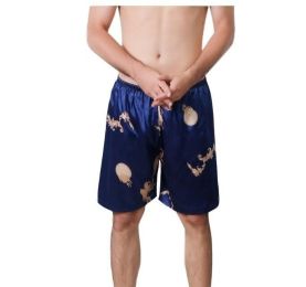 Men Imitation Silk Dragon Print Short Pants Pajama (Color: Blue, size: S)