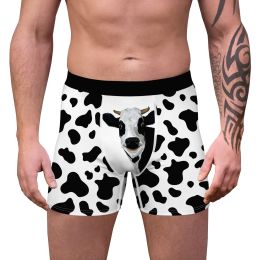 Men's Cow Print Boxer Brief Funny Stretch Trunks Underwear (Color: black white, size: L)