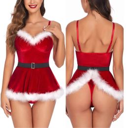 Womens Christmas Lingerie Red Santa Babydolls Chemises Set (size: XL)